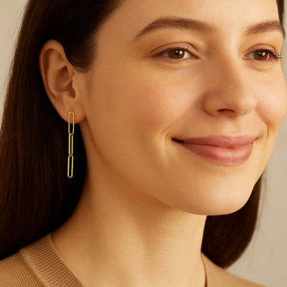 14k Yellow Gold Paperclip Chain Dangle Earrings