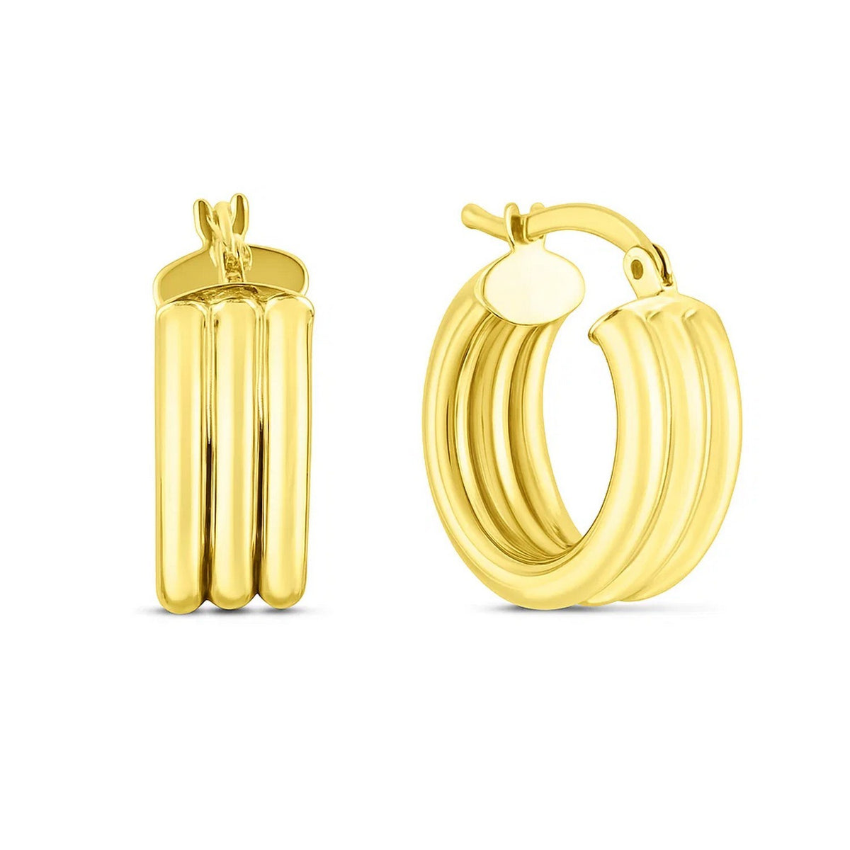 14K Yellow Gold Small Triple Row Round Hoop Earrings