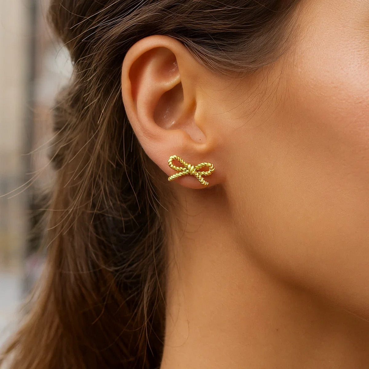 14K Yellow Gold Twisted Rope Large Bow Earrings