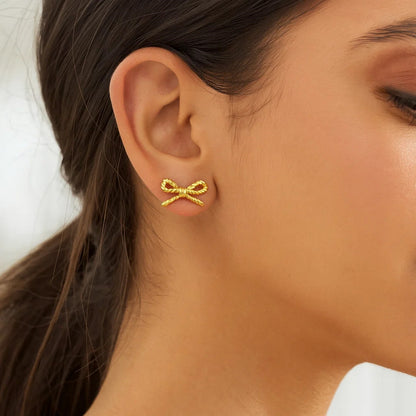 14K Yellow Gold Twisted Rope Large Bow Earrings