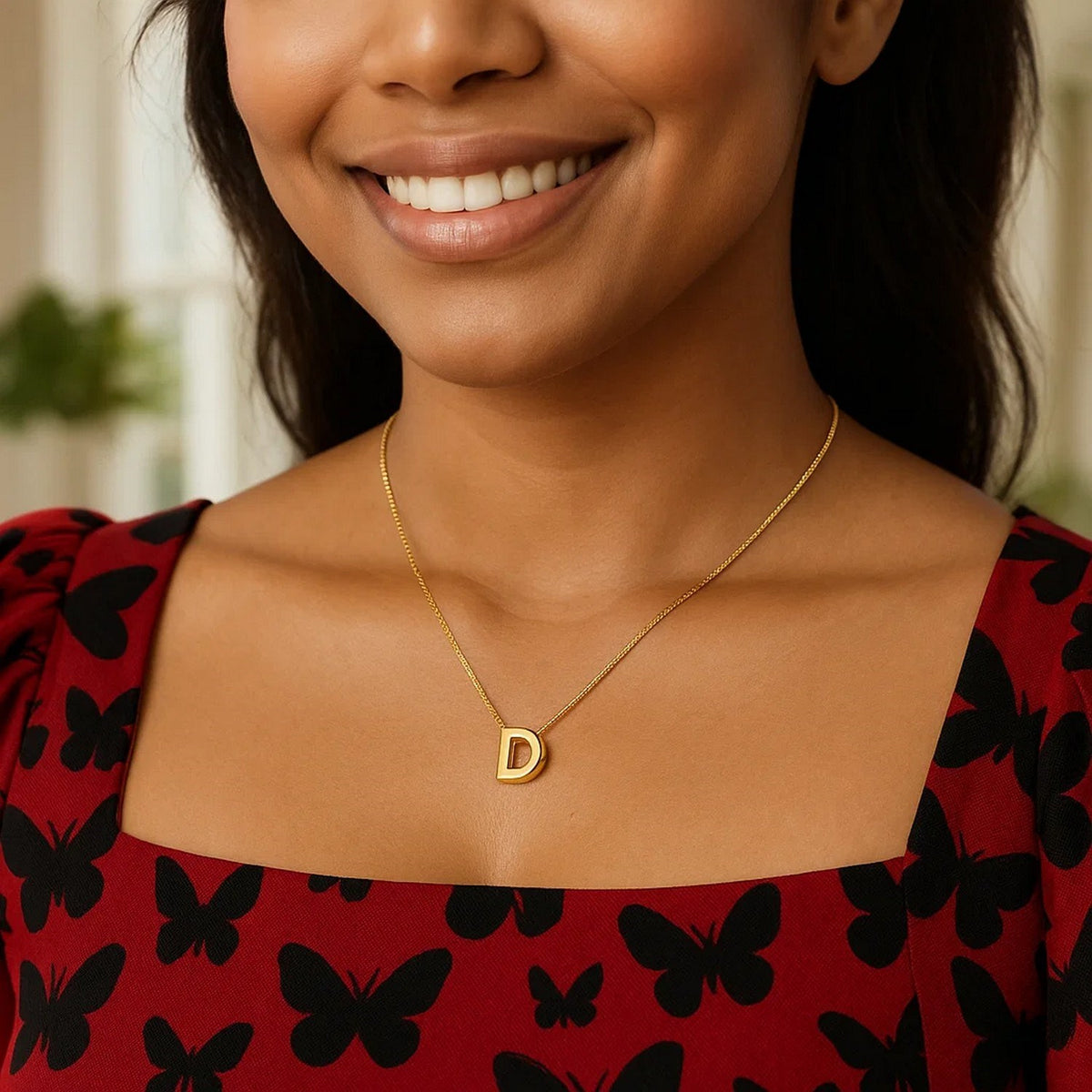 14K Yellow Gold Yours Truly Block Letter Initial D Necklace