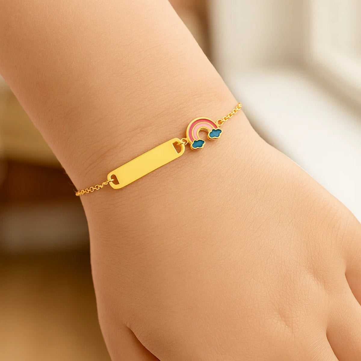 14k Yellow Gold Rainbow Childrens Bracelet (1.00 mm)