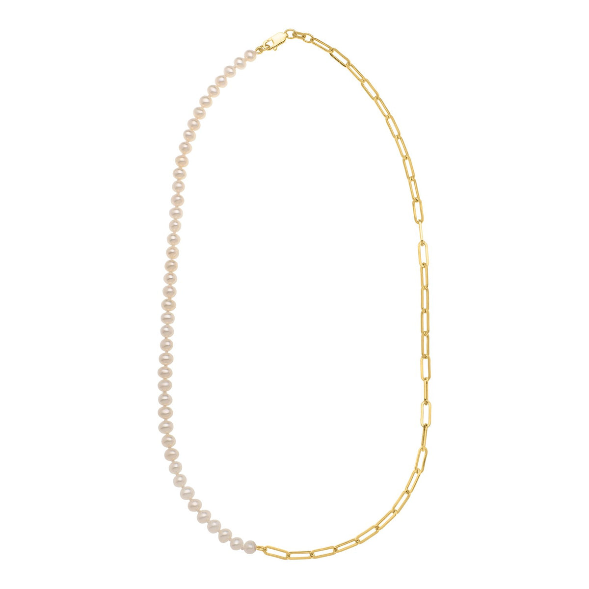 5mm Pearl and Lite Paperclip Necklace in 14K Yellow Gold