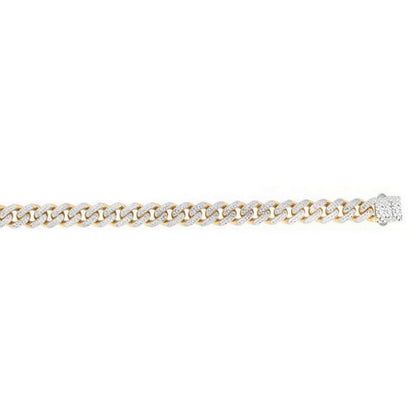 14k Two Tone Gold Miami Cuban Chain Necklace with White Pave