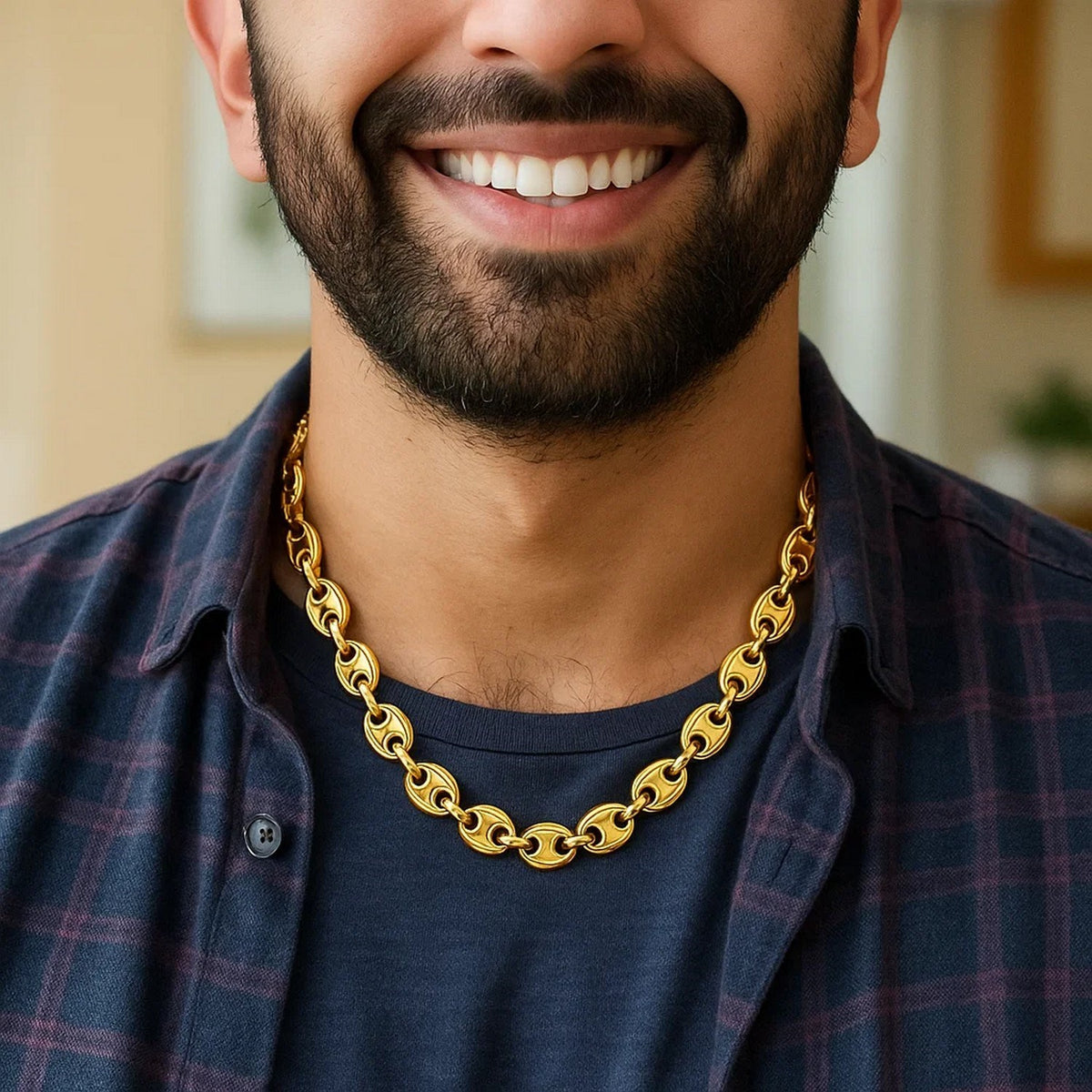 14k Yellow Gold Puffed Mariner Link Chain