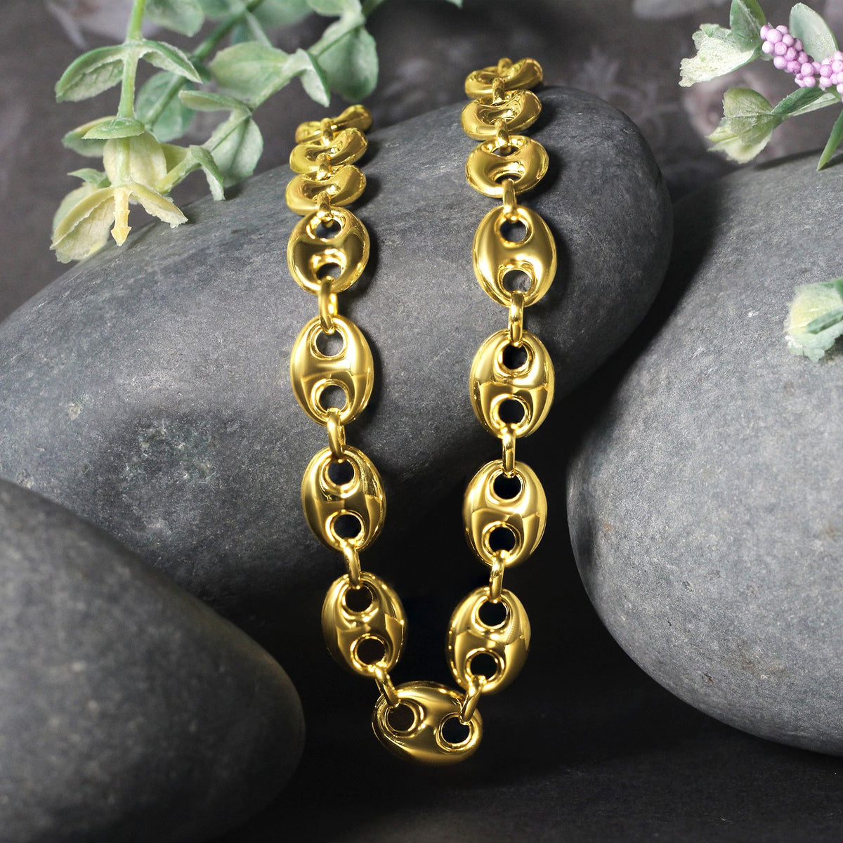 14k Yellow Gold Puffed Mariner Link Chain