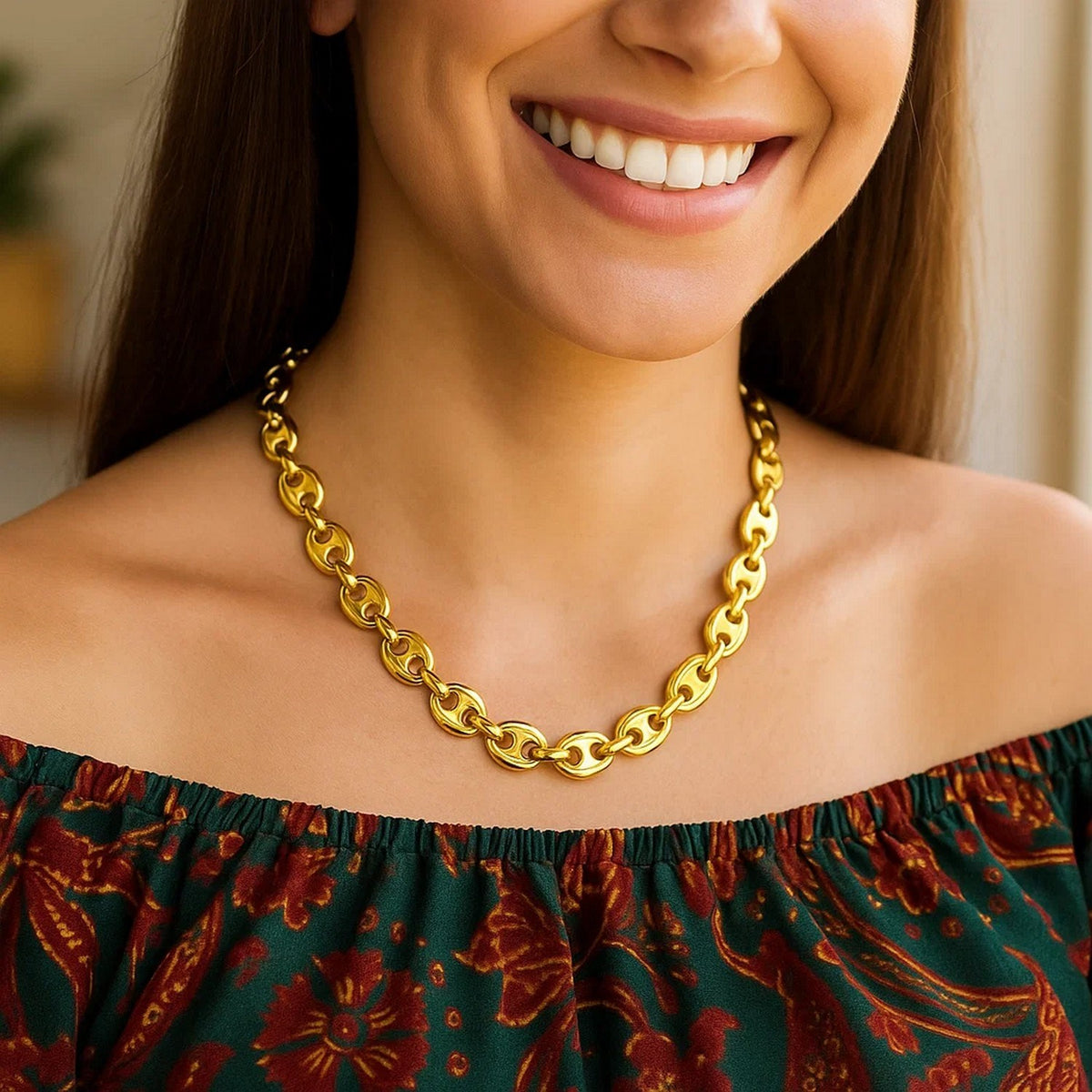 14k Yellow Gold Puffed Mariner Link Chain