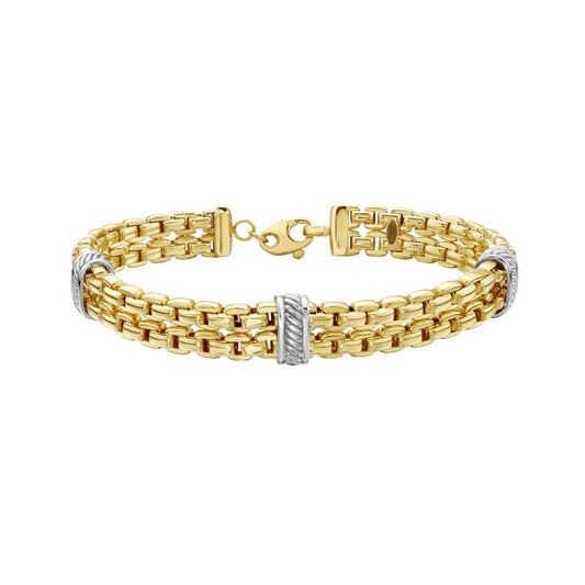 14K Two Tone Venetian Box Double Row Panther Lite Bracelet