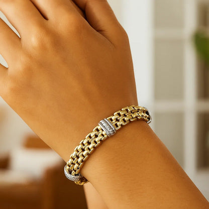 14K Two Tone Venetian Box Double Row Panther Lite Bracelet