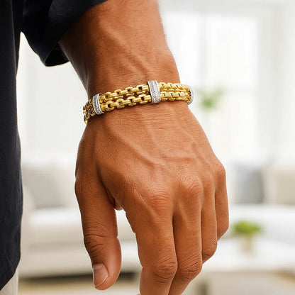 14K Two Tone Venetian Box Double Row Panther Lite Bracelet