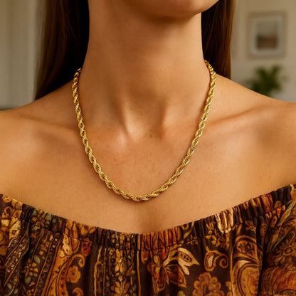 14K Yellow Gold Hollow Diamond Cut Rope Chain