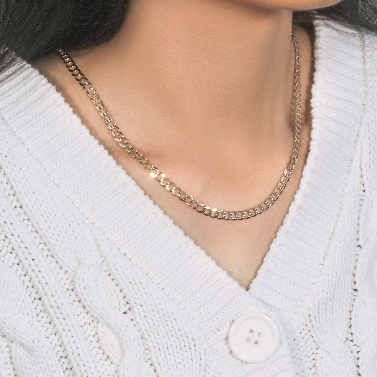 14k Two Tone Gold Pave Curb Chain