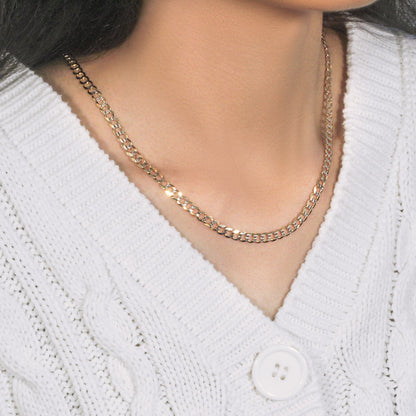 14k Two Tone Gold Pave Curb Chain