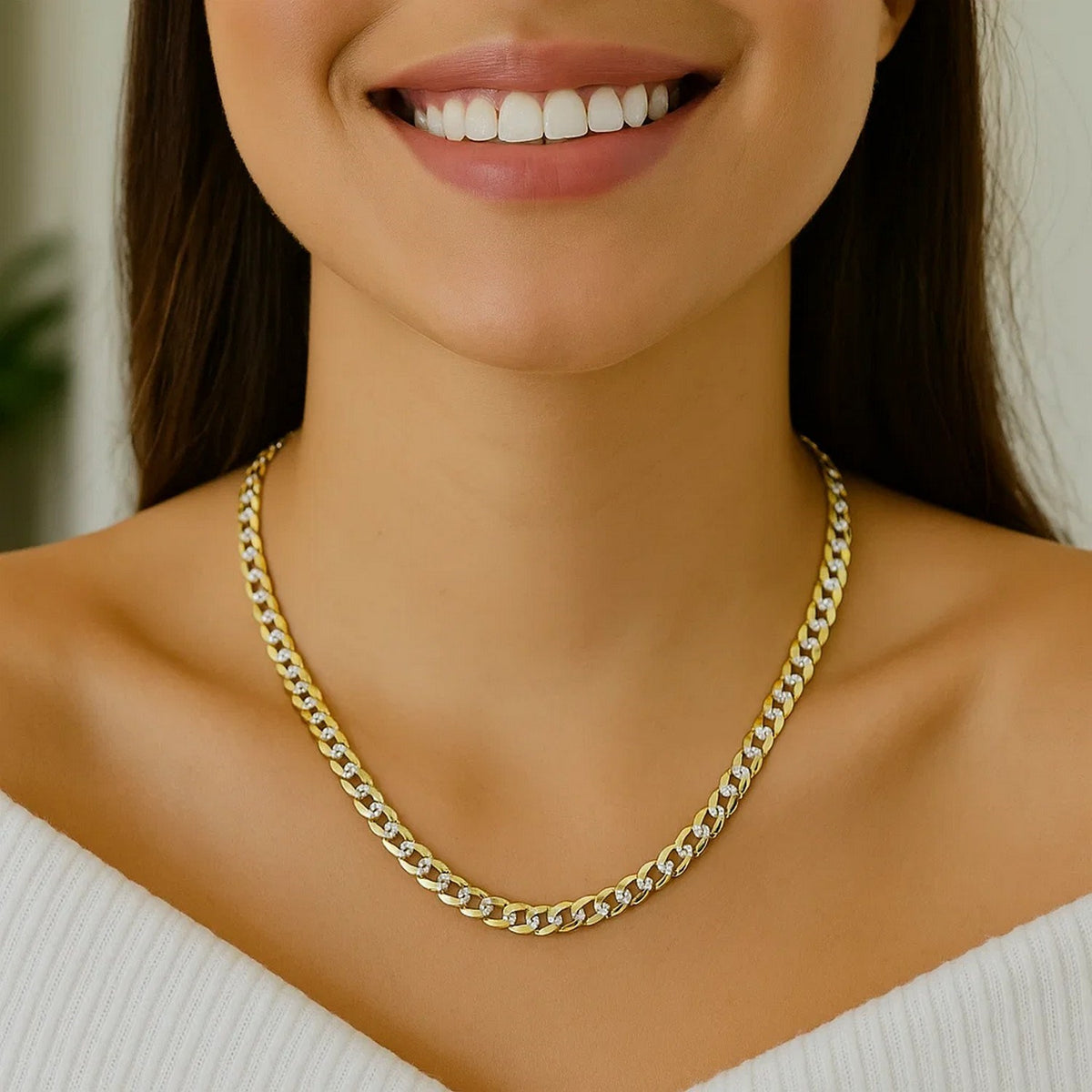 14k Two Tone Gold Pave Curb Chain