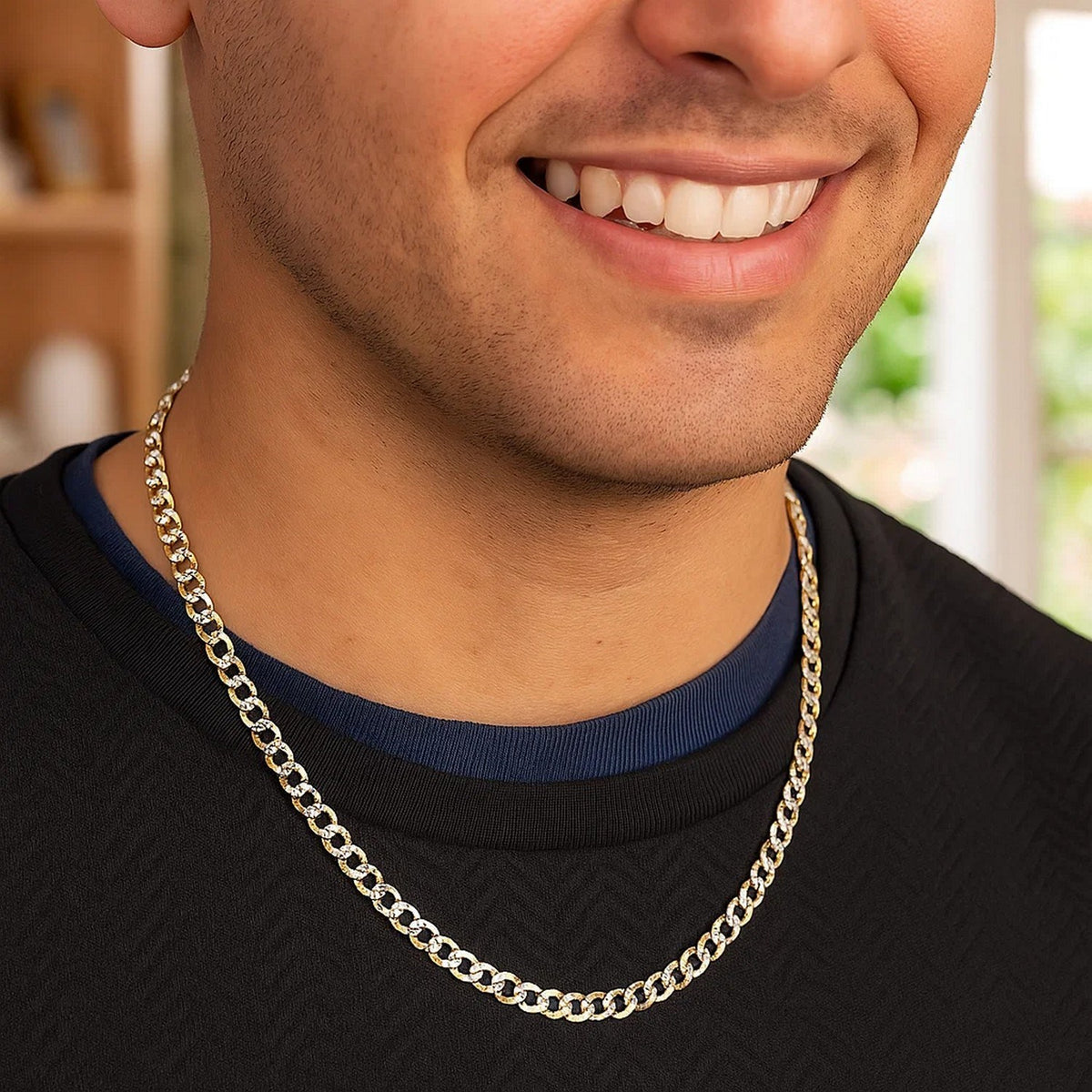 14k Two Tone Gold Pave Curb Chain
