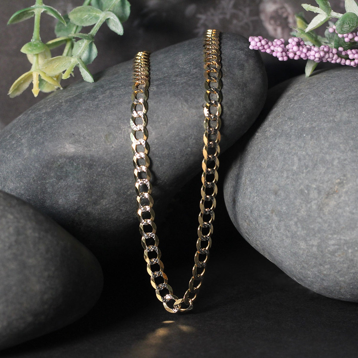 14k Two Tone Gold Pave Curb Chain
