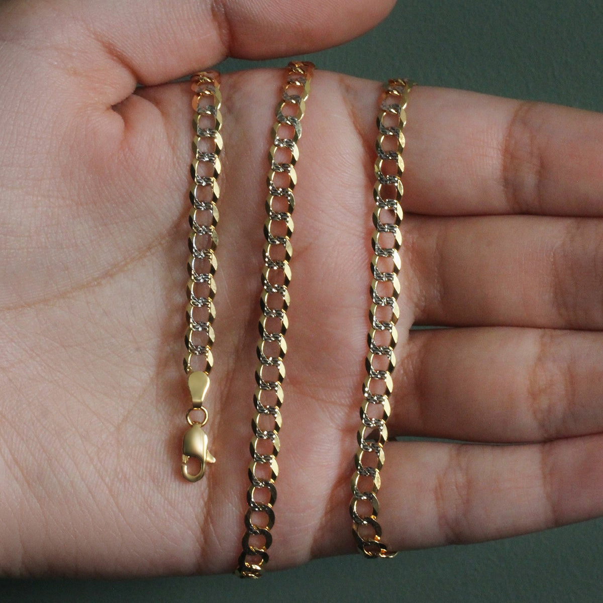 14k Two Tone Gold Pave Curb Chain
