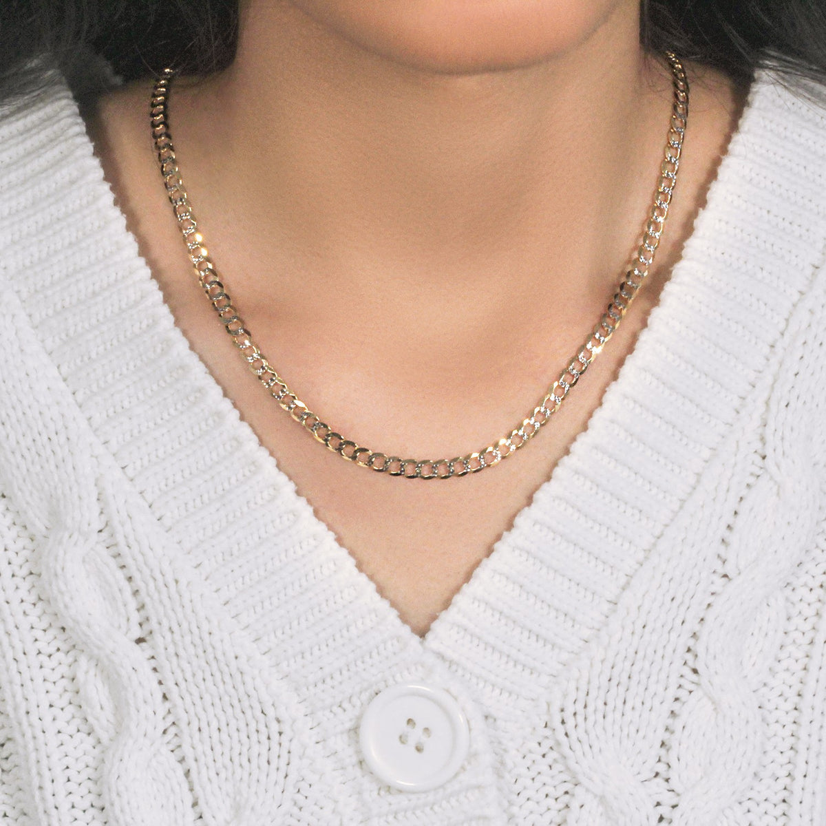 14k Two Tone Gold Pave Curb Chain