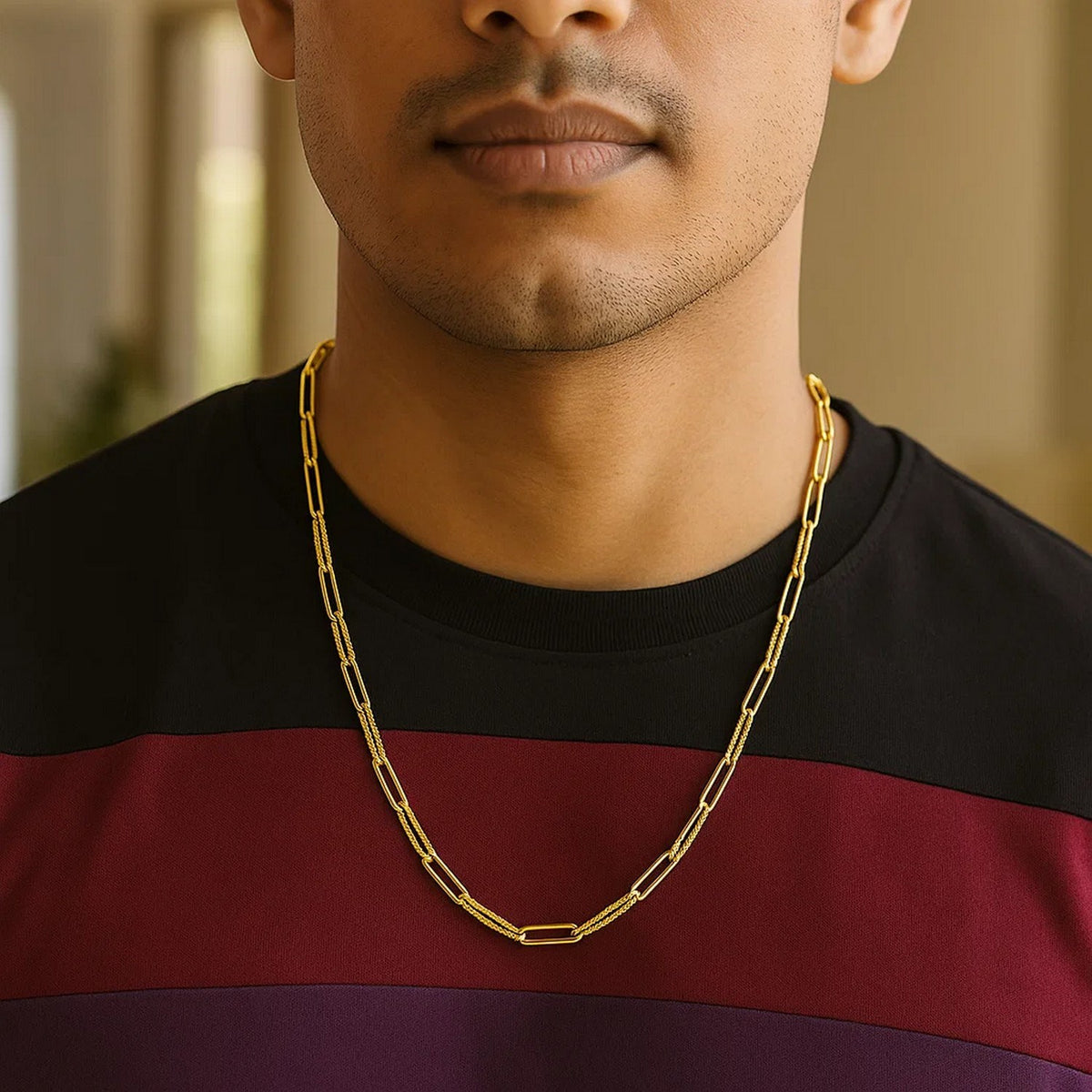 14k Yellow Gold Textured Paperclip Chain (3.5 mm)