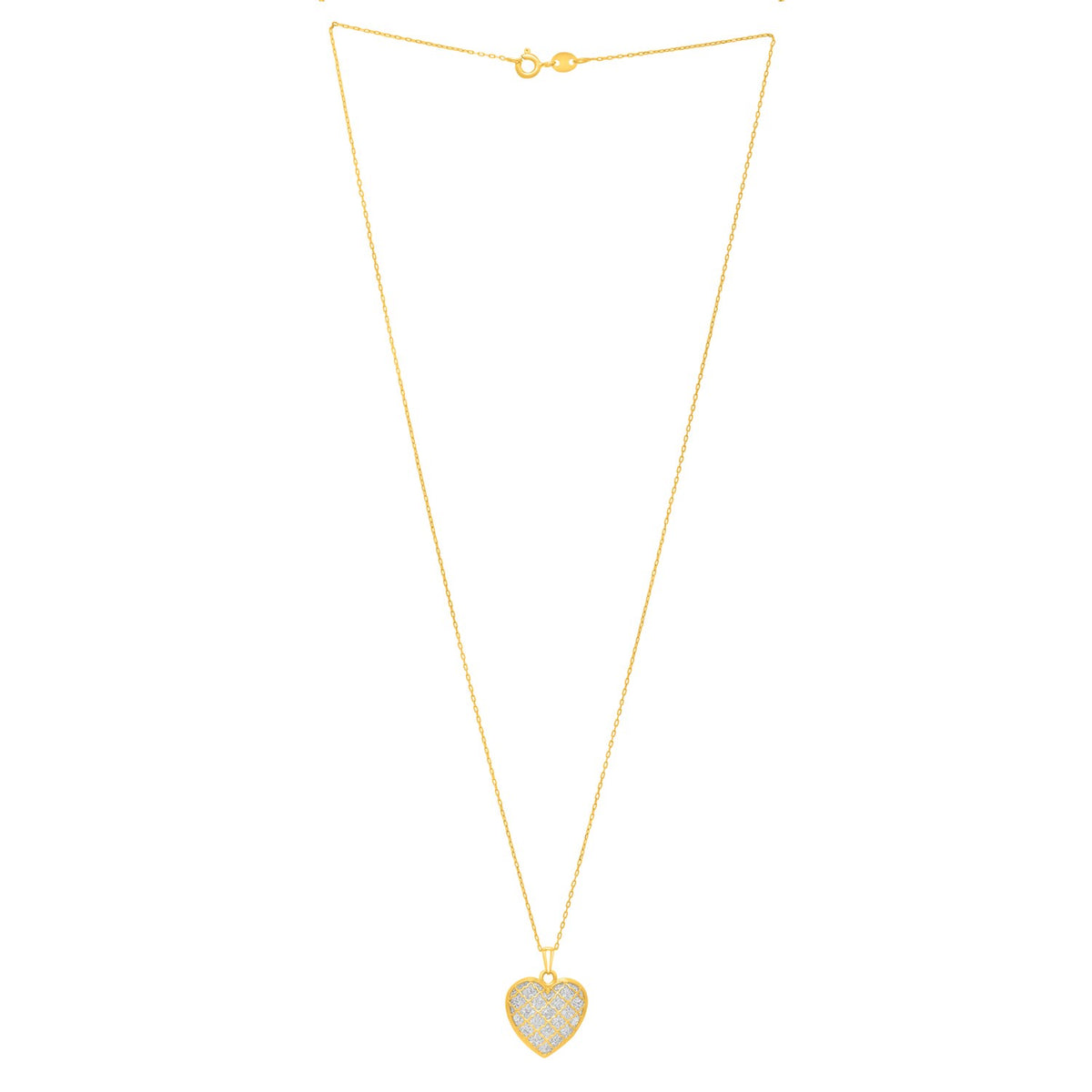 Checkered Heart Necklace in 14K Yellow Gold