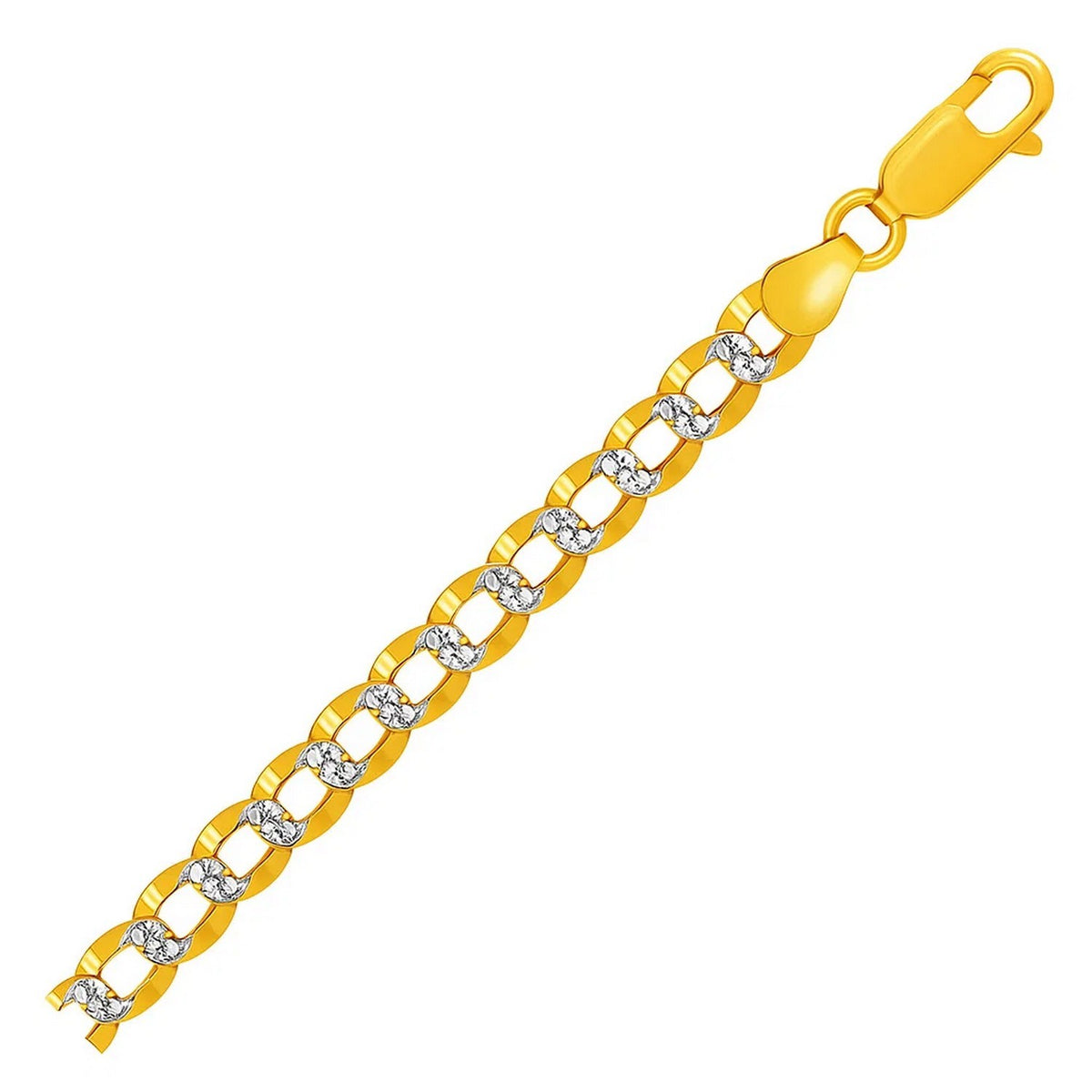 14k Two Tone Gold Pave Curb Bracelet (9.70 mm)