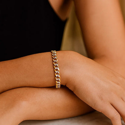 14k Two Tone Gold Pave Curb Bracelet (9.70 mm)