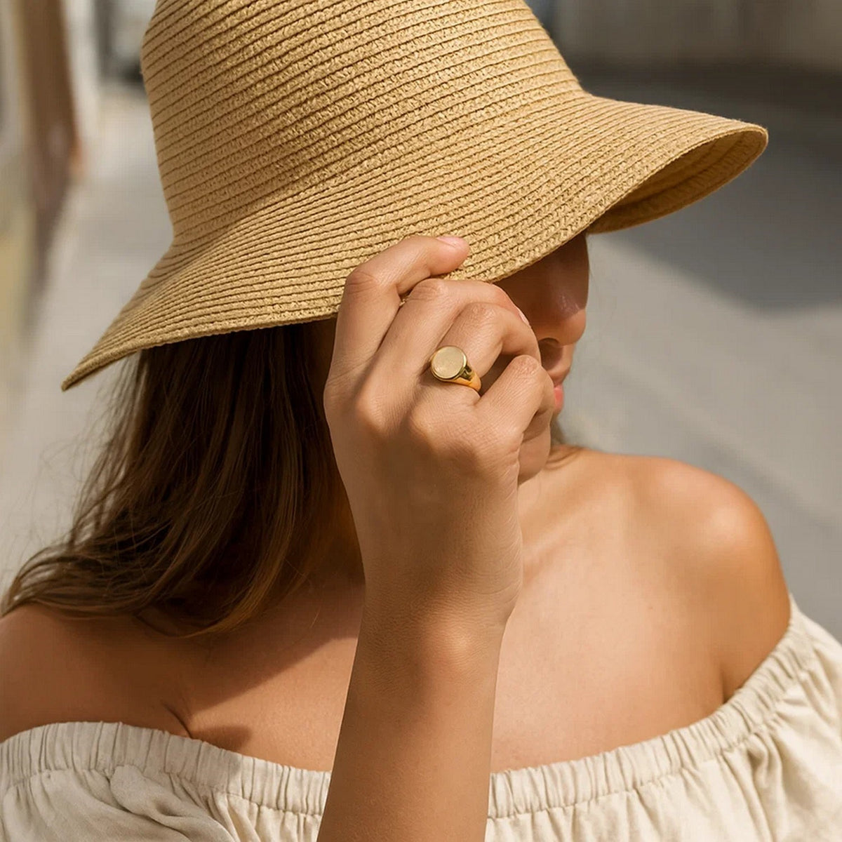 14K Yellow Gold Oval Satin Signet Ring