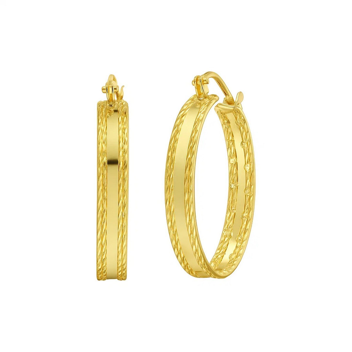 14K Yellow Gold Sparkle Spring Hoop Earrings