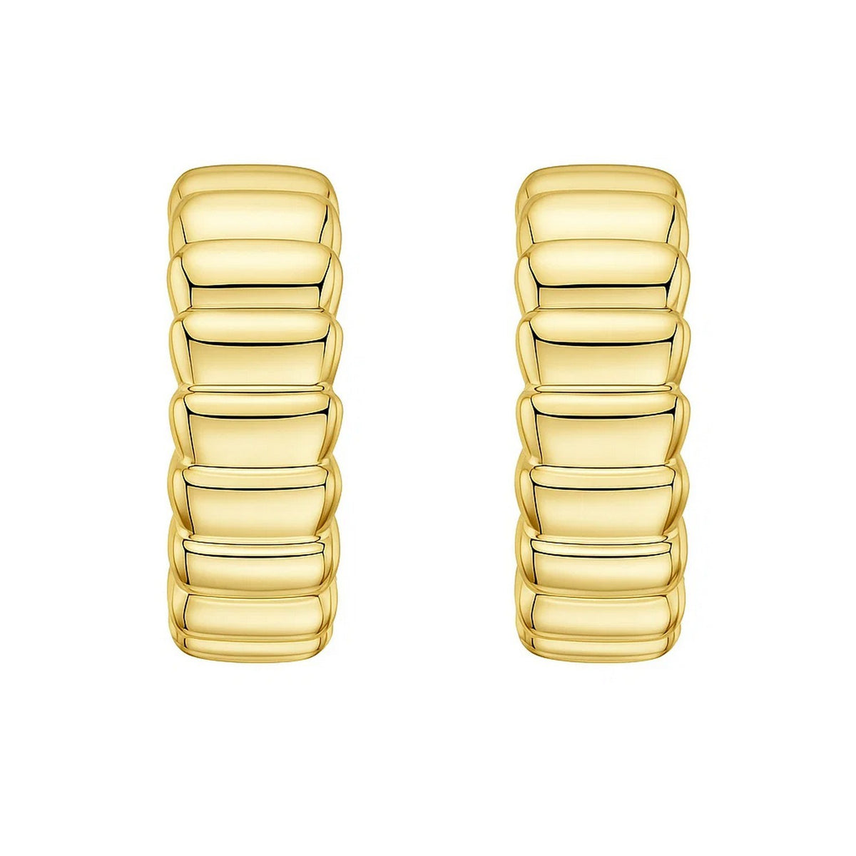 14K Yellow Gold Ribbed C Hoop Earrings