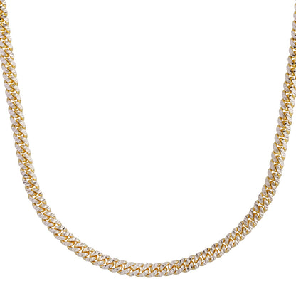 Classic Miami Cuban White Pave Solid Chain in 14k