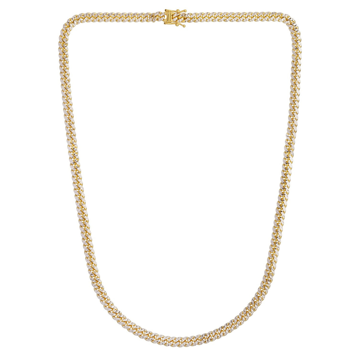 Classic Miami Cuban White Pave Solid Chain in 14k