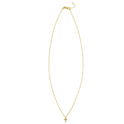 14K Yellow Gold Petite Diamond Cross Necklace