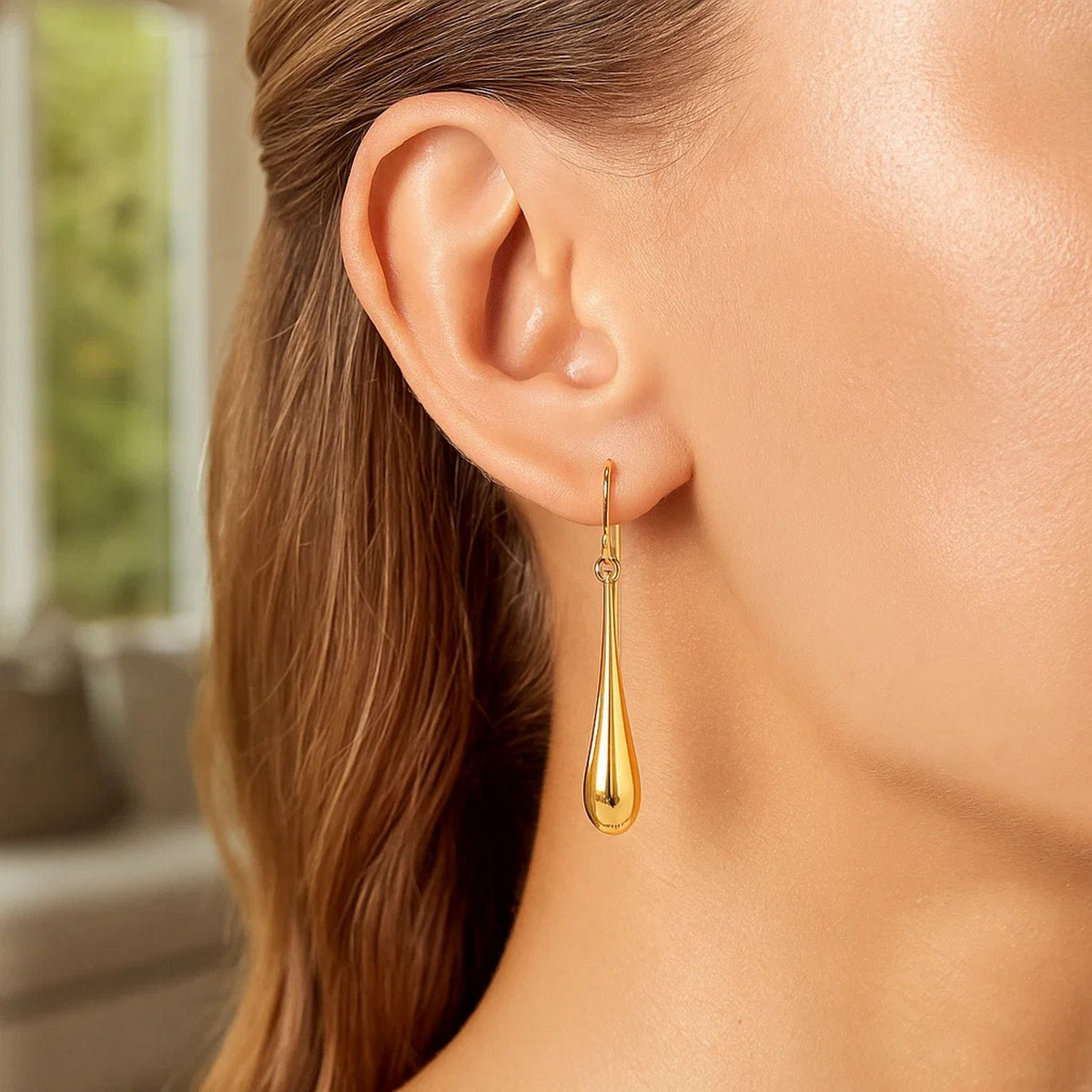 14k Long Polished Teardrop Dangling Earrings