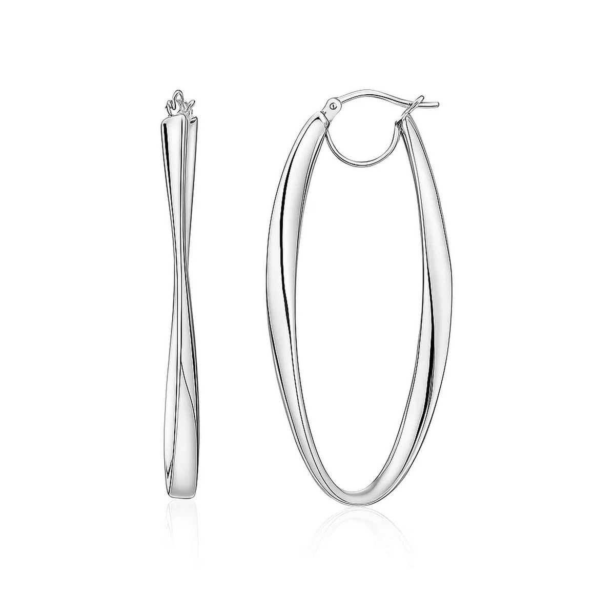 14k Twist Motif Oval Shape Hoop Earrings