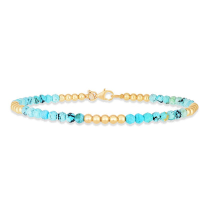 14K Yellow Gold Turquoise Pallina Bead Bracelet (3.00 mm)