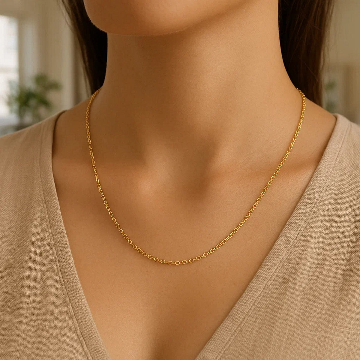 14k Yellow Gold Round Cable Link Chain