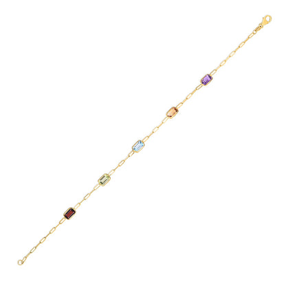 14K Yellow Gold Multi Gemstone Paperclip Bracelet (1.50 mm)