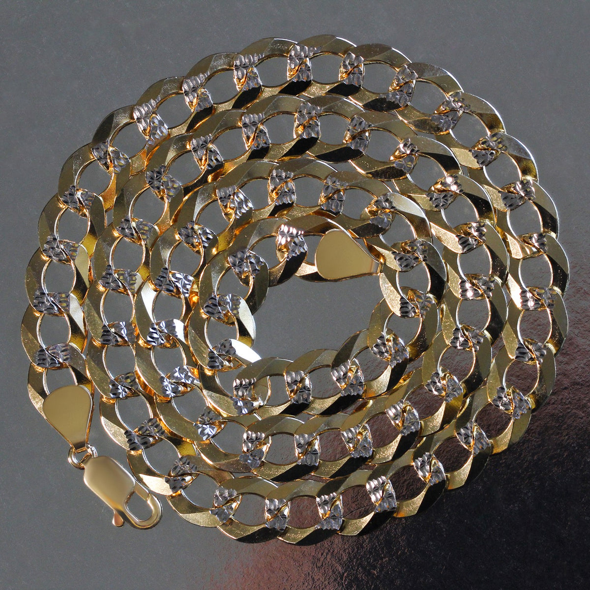 14k Two Tone Gold Pave Curb Chain