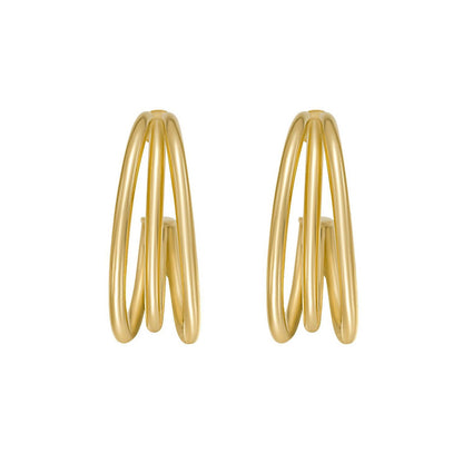 14K Yellow Gold Triple Row C Hoop Earrings