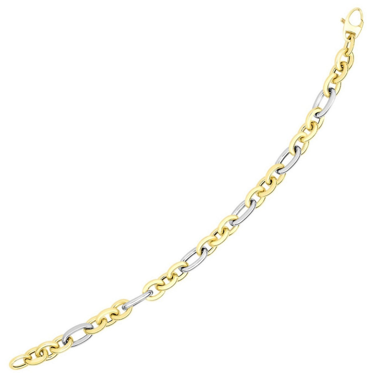 14k Two-Tone Gold Long and Short Style Oval Link Bracelet (7.50 mm)