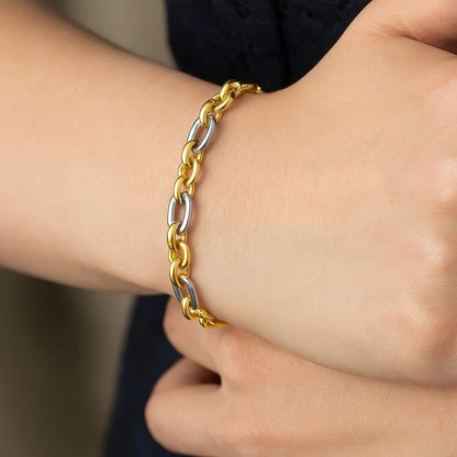 14k Two-Tone Gold Long and Short Style Oval Link Bracelet (7.50 mm)