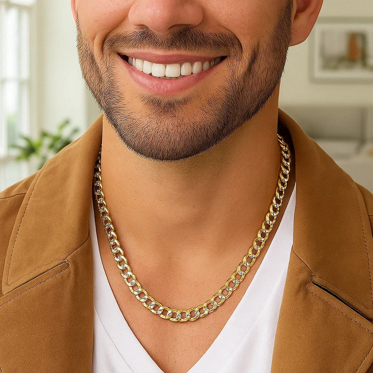 14k Two Tone Gold Pave Curb Chain