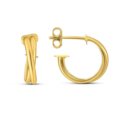 14k Yellow Gold Crossover Hoops