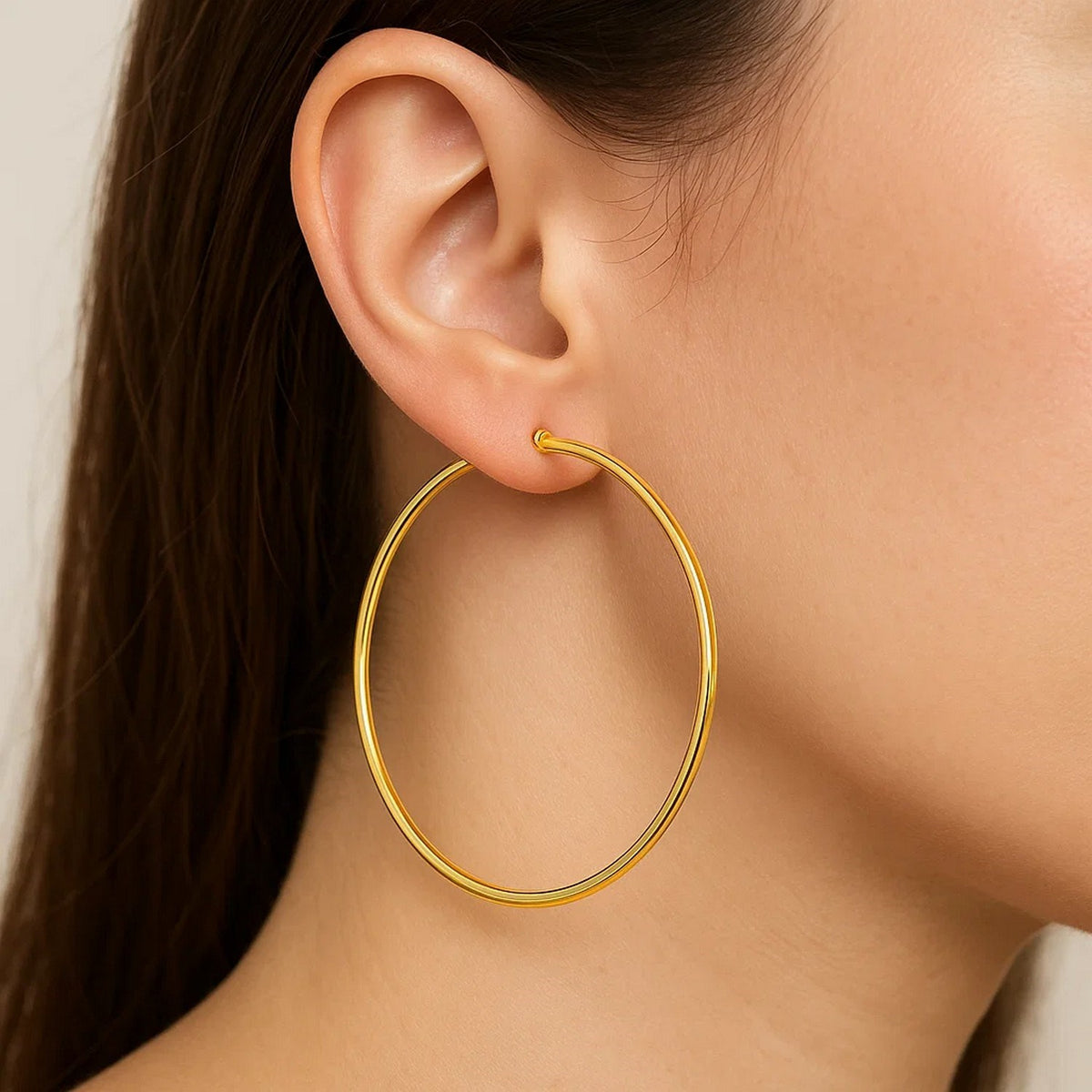 14k Yellow Gold Polished Large Round Hoop Earrings
