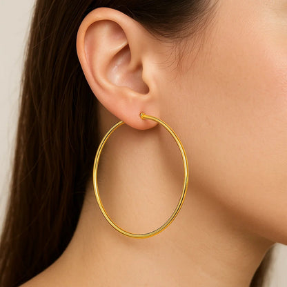 14k Yellow Gold Polished Large Round Hoop Earrings