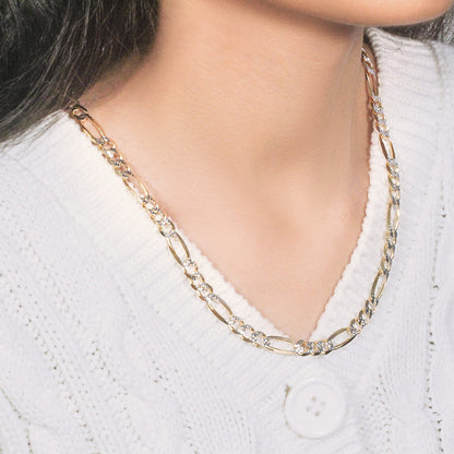 14K Yellow Gold Solid Pave Figaro Chain