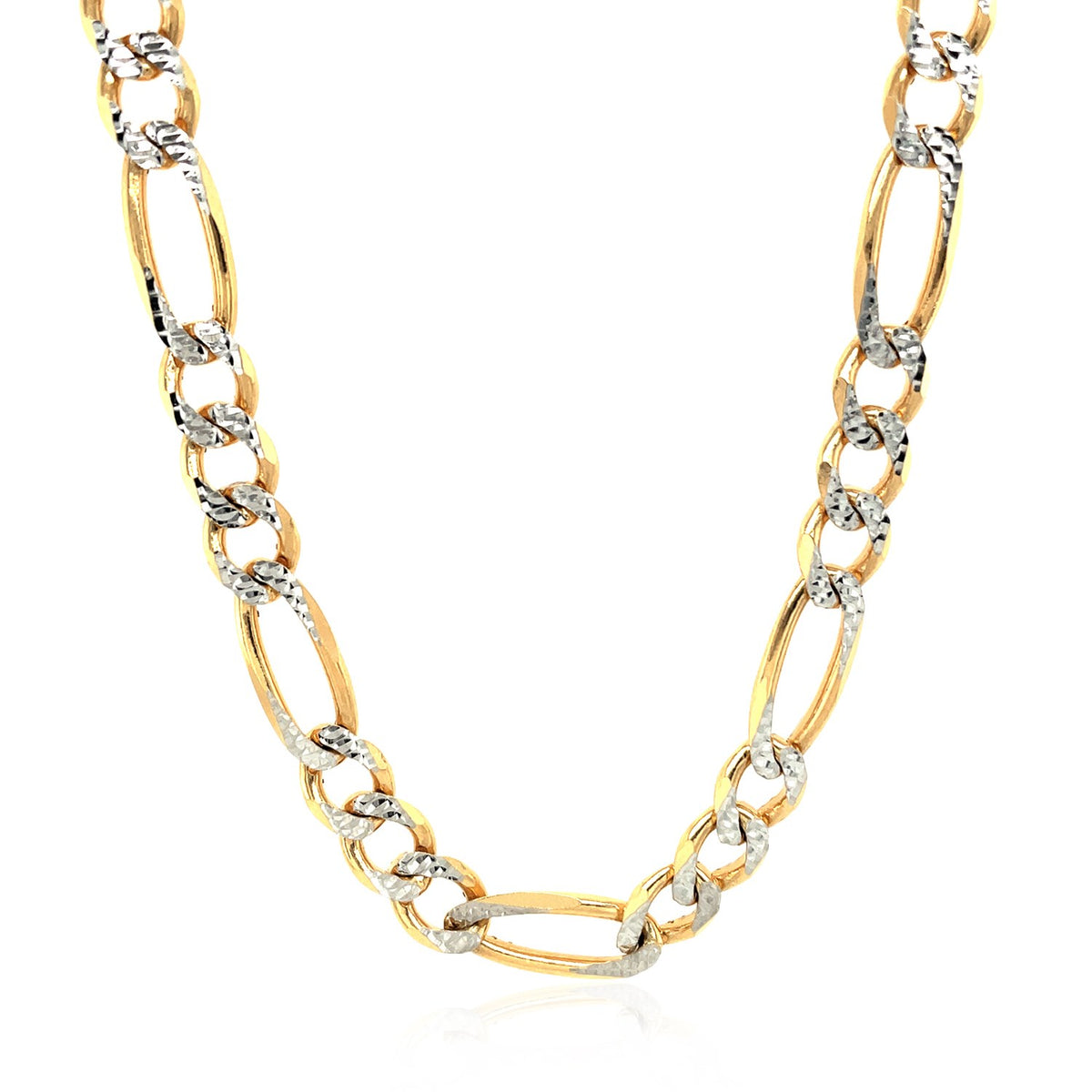 14K Yellow Gold Solid Pave Figaro Chain