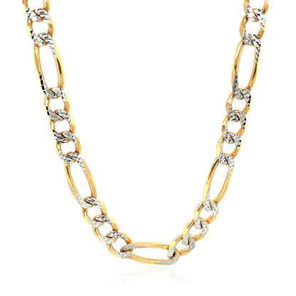 14K Yellow Gold Solid Pave Figaro Chain