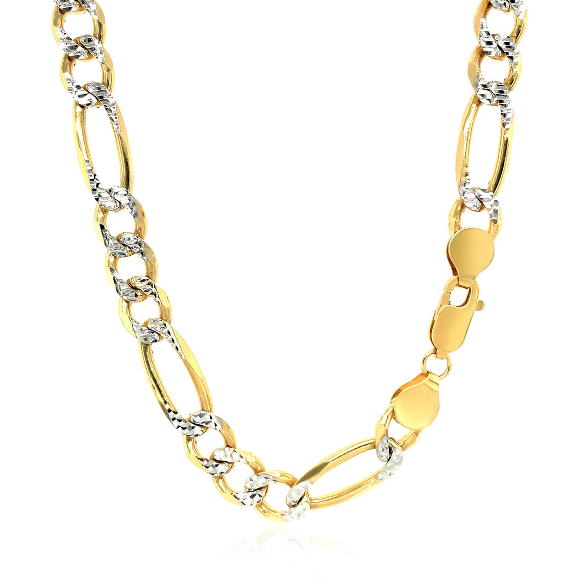 14K Yellow Gold Solid Pave Figaro Chain