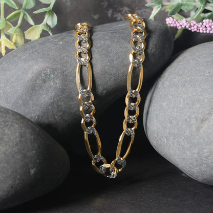 14K Yellow Gold Solid Pave Figaro Chain